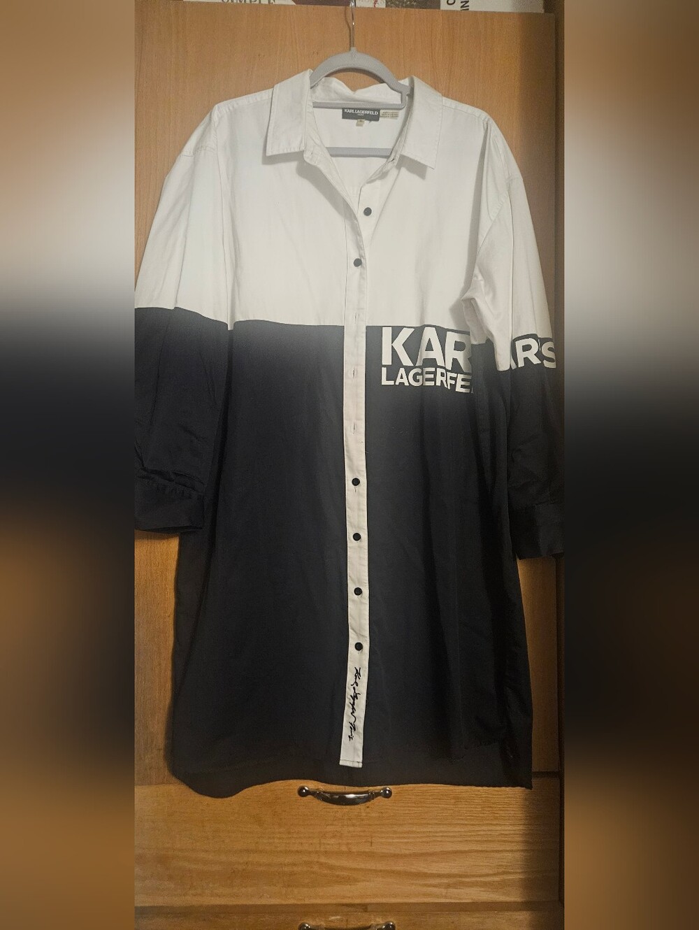 Karl Lagerfeld Black & White Colorblock Shirt Dress with Logo